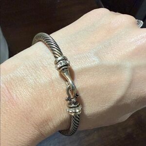 Silver-Tone Twisted Cable Bracelet with Crystal Accents